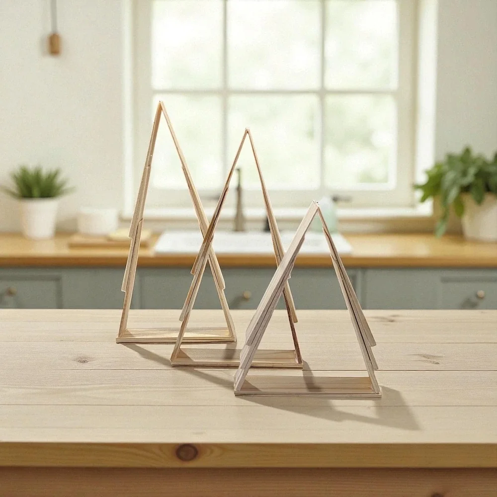 Set of 3 Wooden Pine Triangle Christmas Tree Display‎ Decor